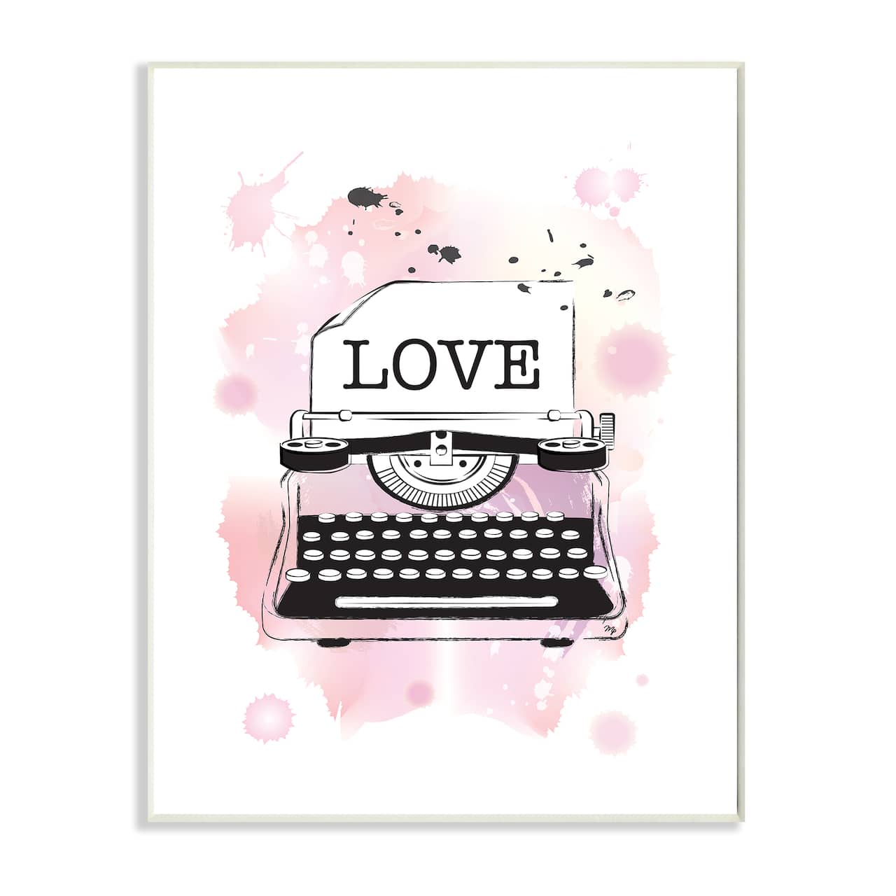 Stupell Industries Retro Pink Typewriter Love Text Paint Splash Wall Plaque